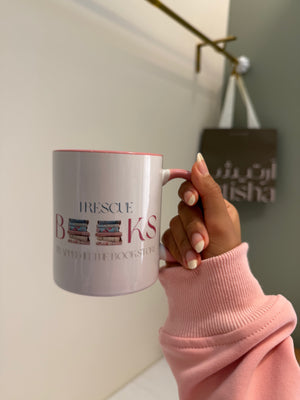 I Rescue books pink mug