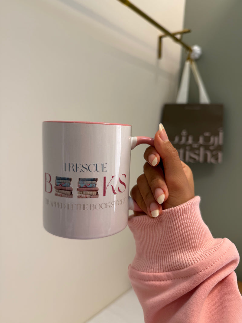 I Rescue books pink mug