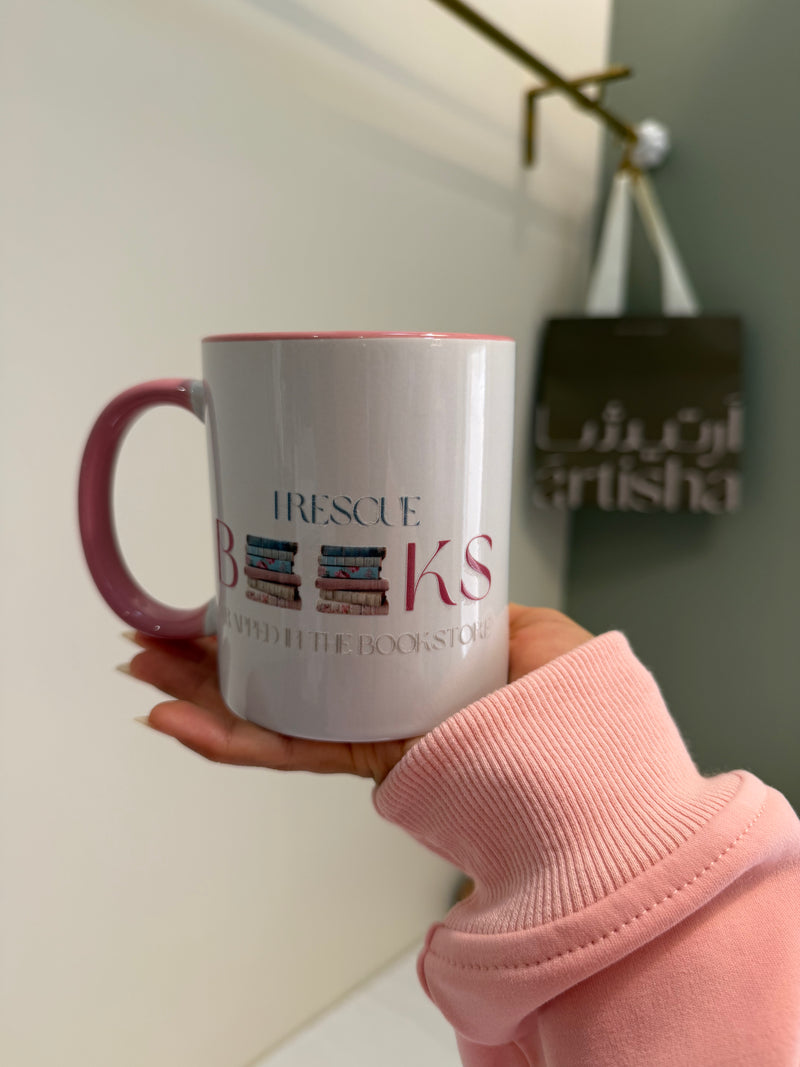 I Rescue books pink mug