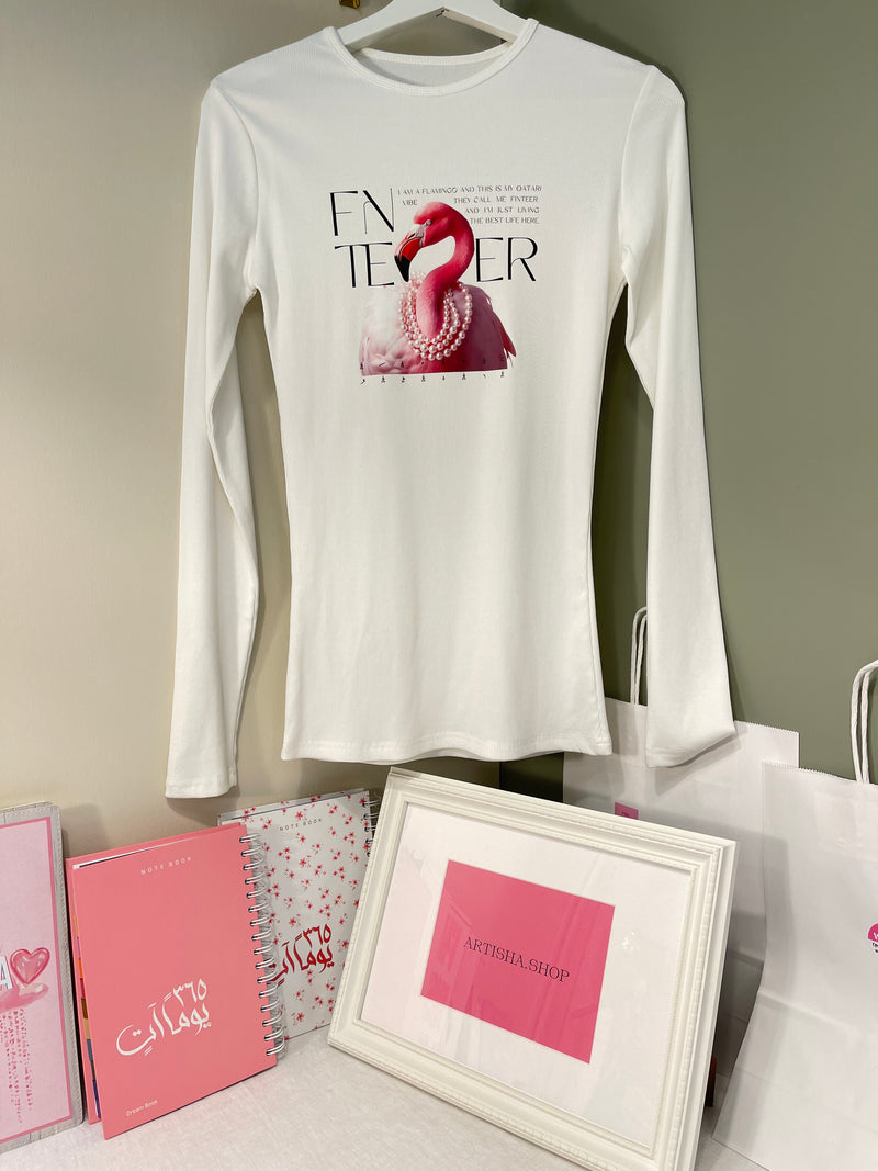 Qatari Flamingo - White Long Sleeve