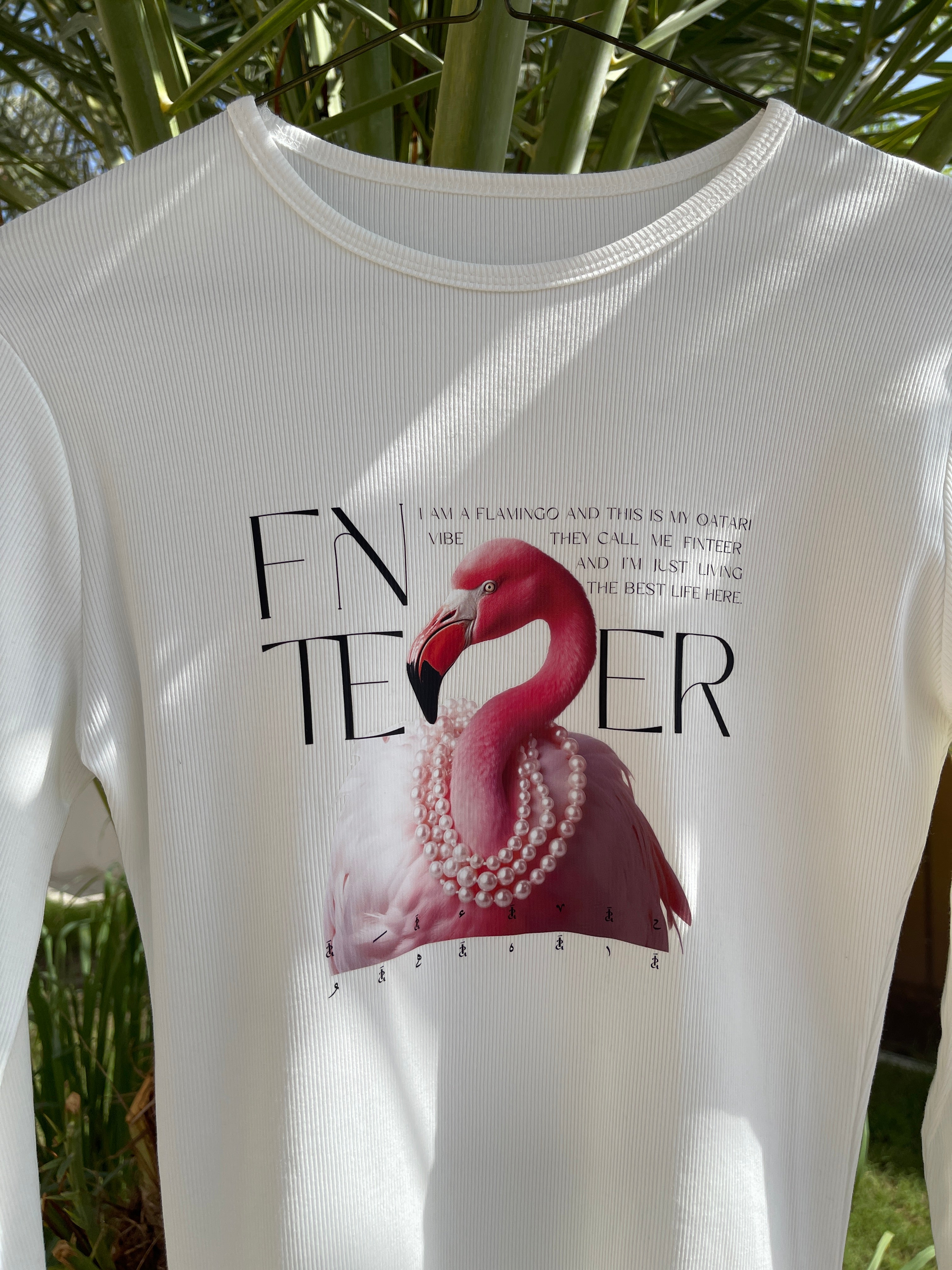 Qatari Flamingo - White Long Sleeve