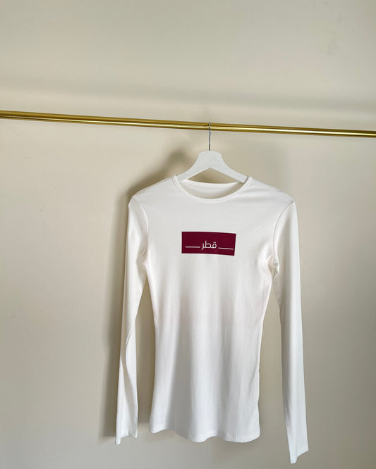 White Longsleeve with arabic qatar print